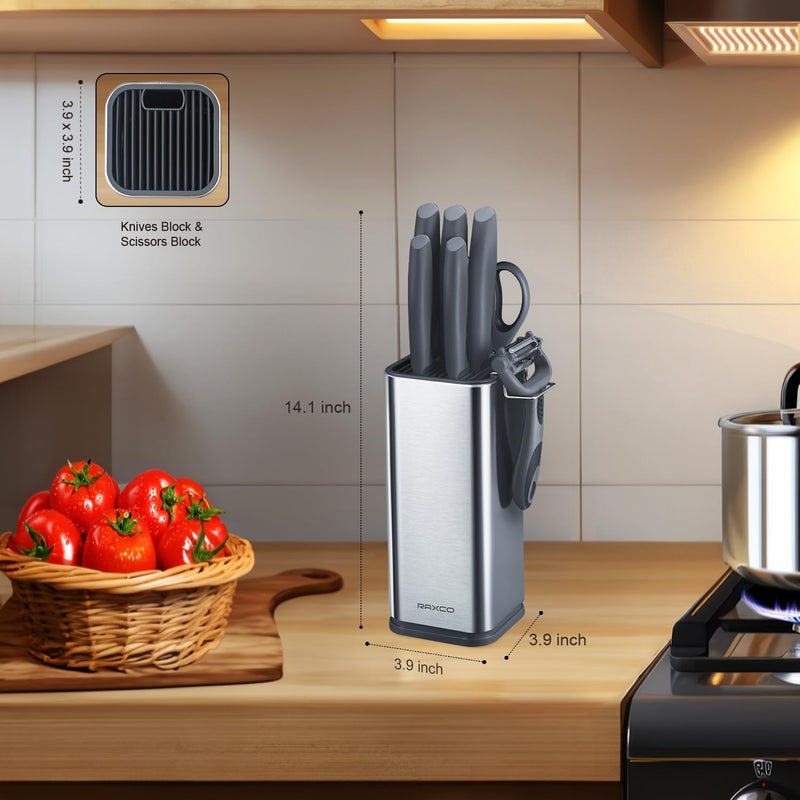 RAXCO 10-Piece Kitchen Knife Set | Stainless Steel Holder | Compact Design - Gray - Image 2
